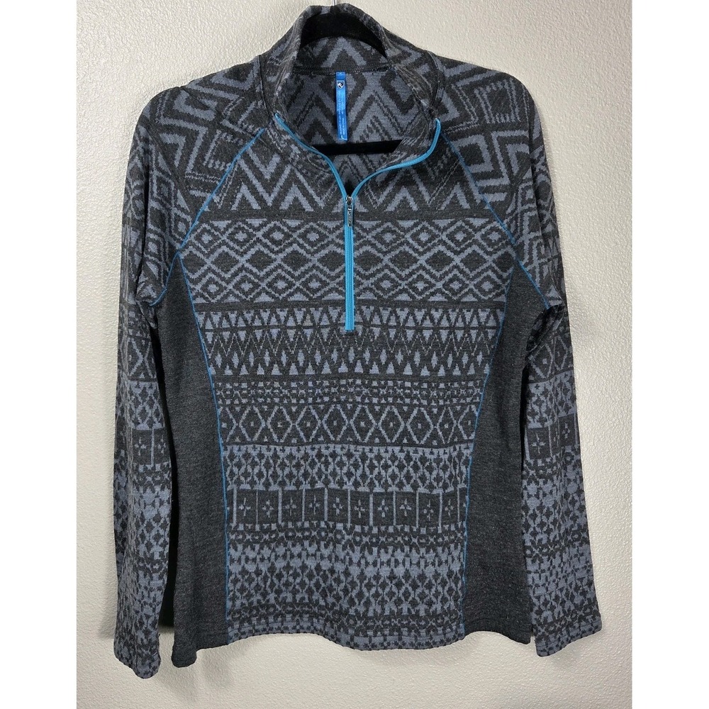 Kuhl Merino Wool Quarter Zip‎ Pullover Women's Large Gray Nordic Sweater Top